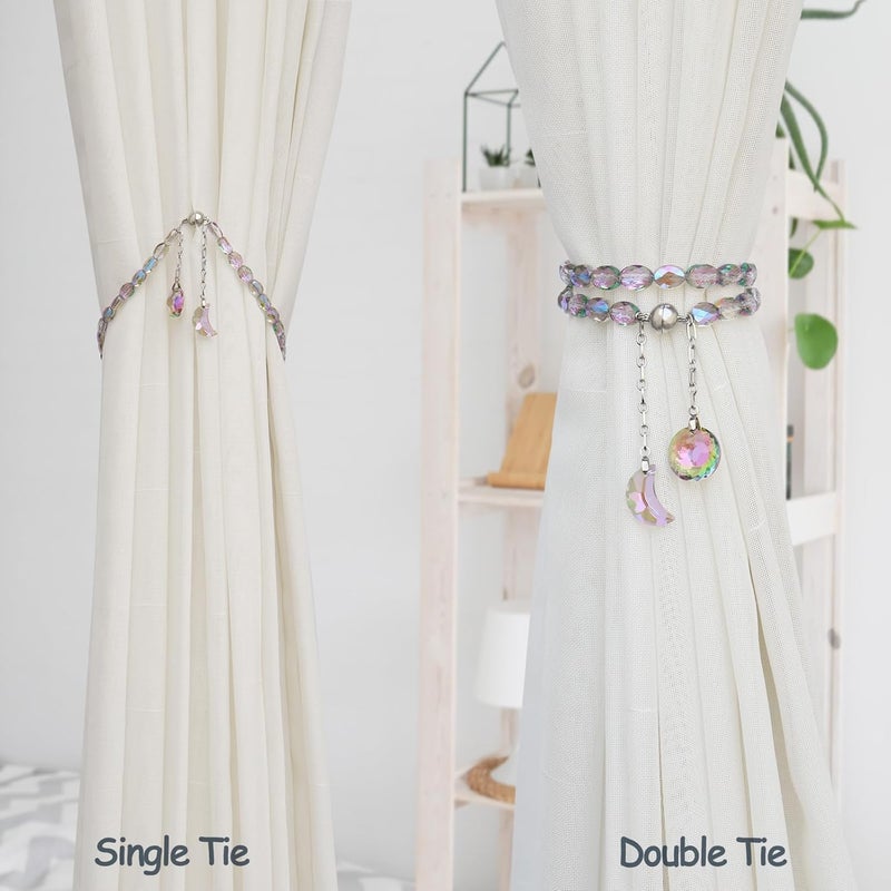 Pedobo Magnetic Curtain Tiebacks, 2 Pack Crystal Beaded Sun & Moon Pendants Sheers/Draperies Holdbacks for Window Home Office Decor (Purple) - Image 4